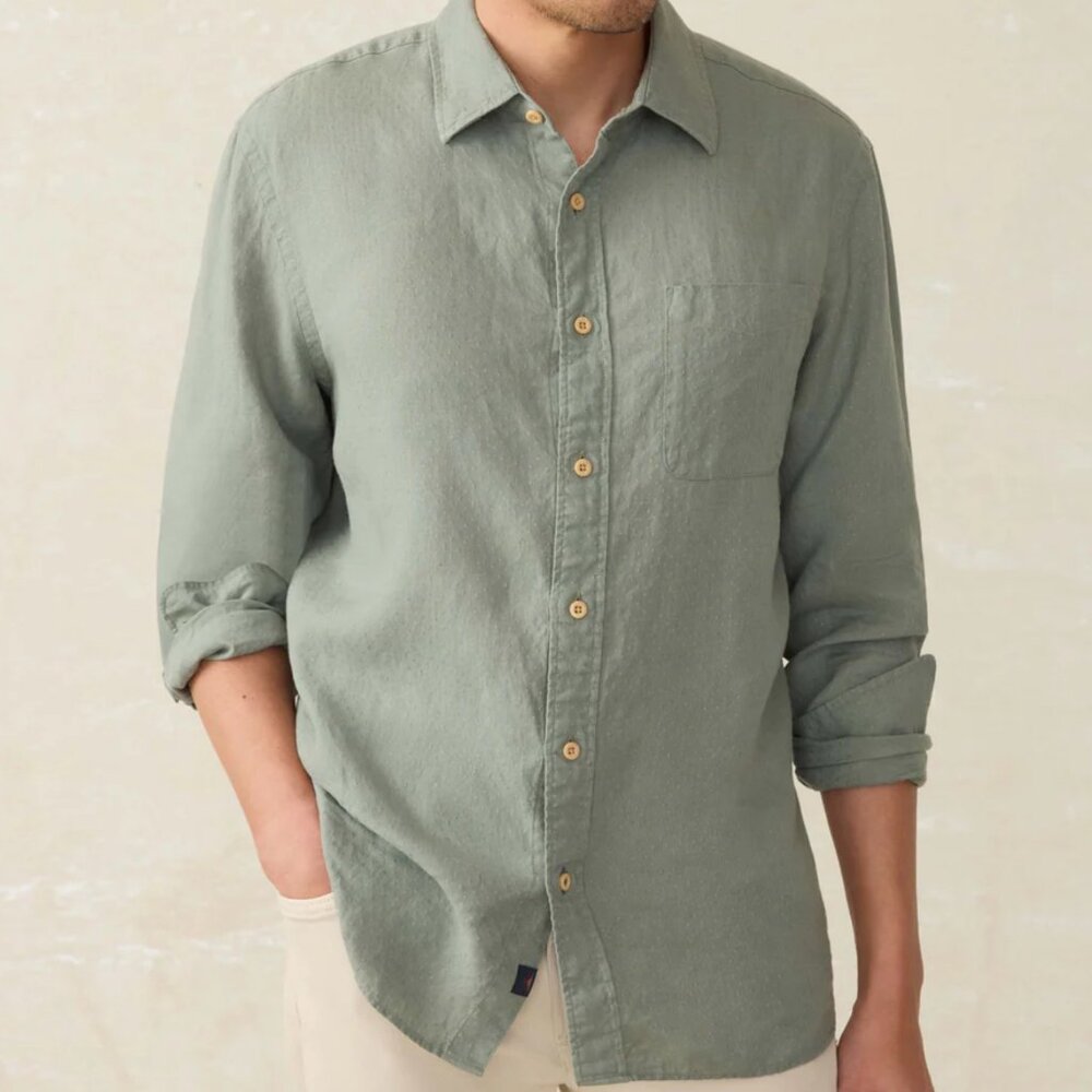 Faherty Brand Laguna Linen Shirt - Men's Medium - Green (Fairfield Dobby) - NWT